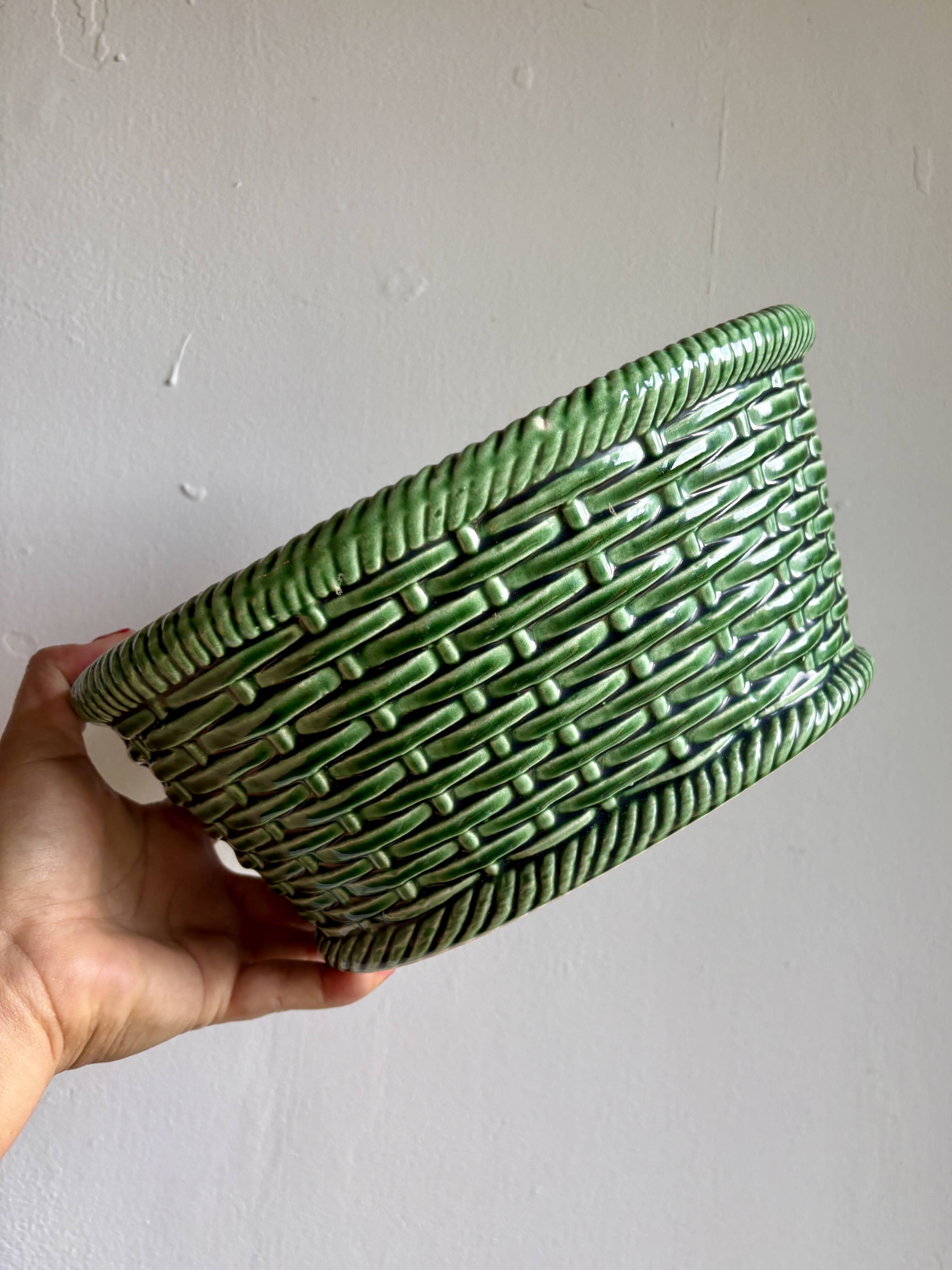 Vintage barbotine dish with fruit decorations