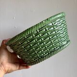 Vintage barbotine dish with fruit decorations