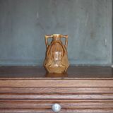 Vintage glazed ceramic vase, small vase with handles, interior decoration