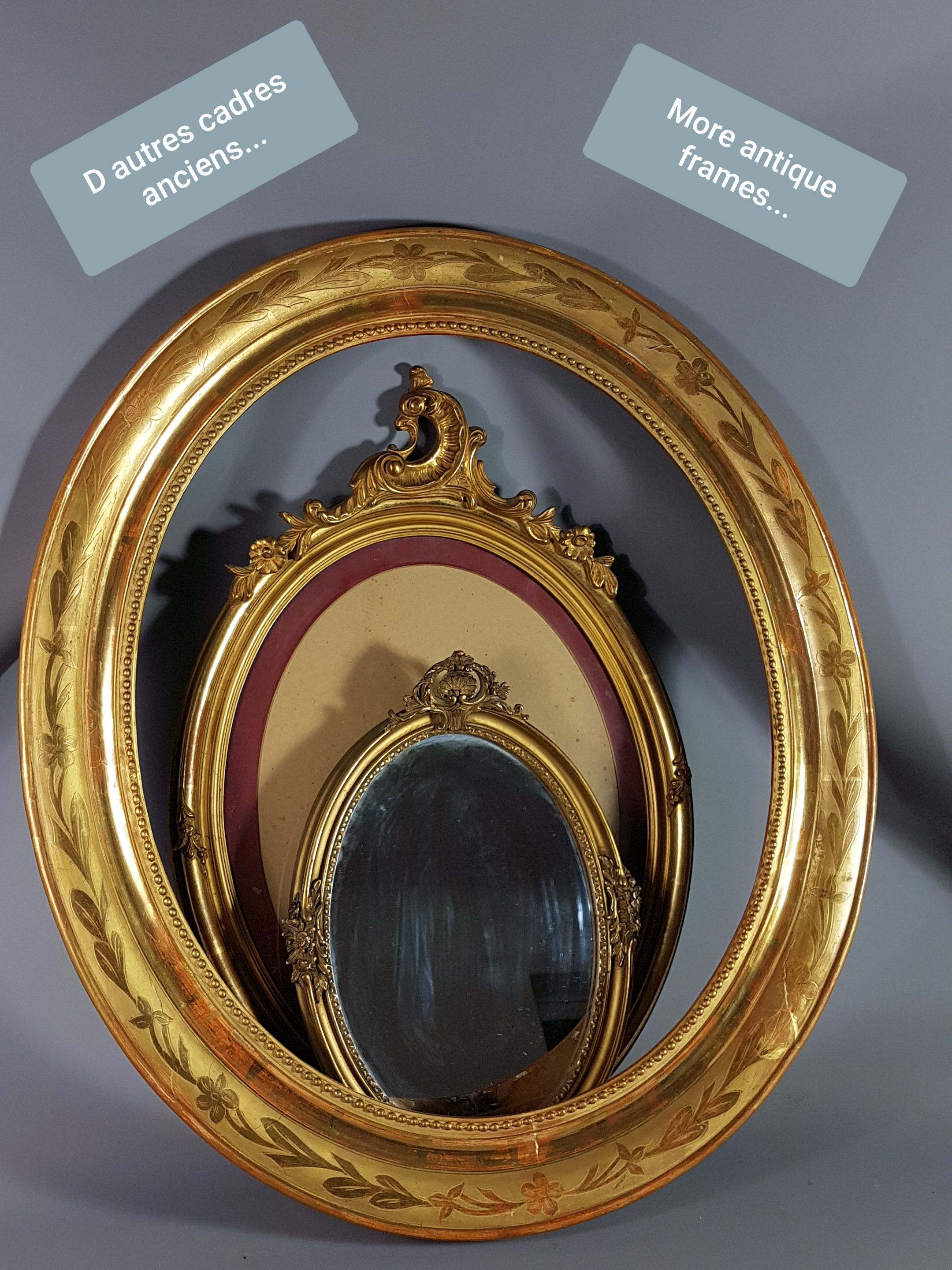Old Italian mirror carved wood gilded with gold leaf 64x37 cm SB