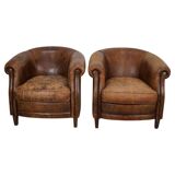 Vintage Dutch cognac coloured leather club chair, set of 2