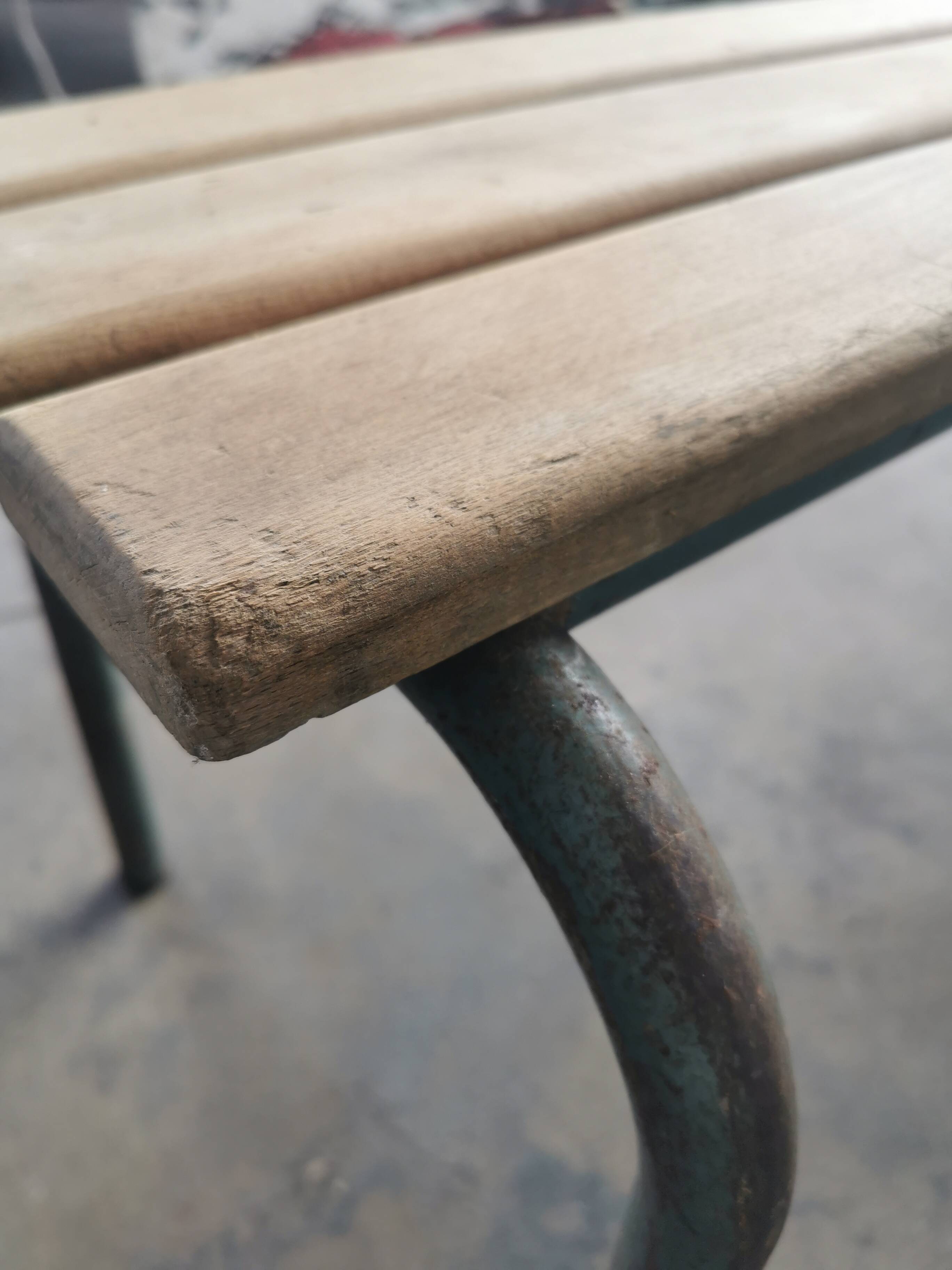 Pair of vintage metal and wood school benches