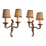 Pair of two-armed wall lights in gilded bronze, Louis XV style, by Lucien Gau.
