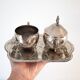 Antique Silver Plated Sugar Bowl & Creamer Set on Tray: Old Tableware