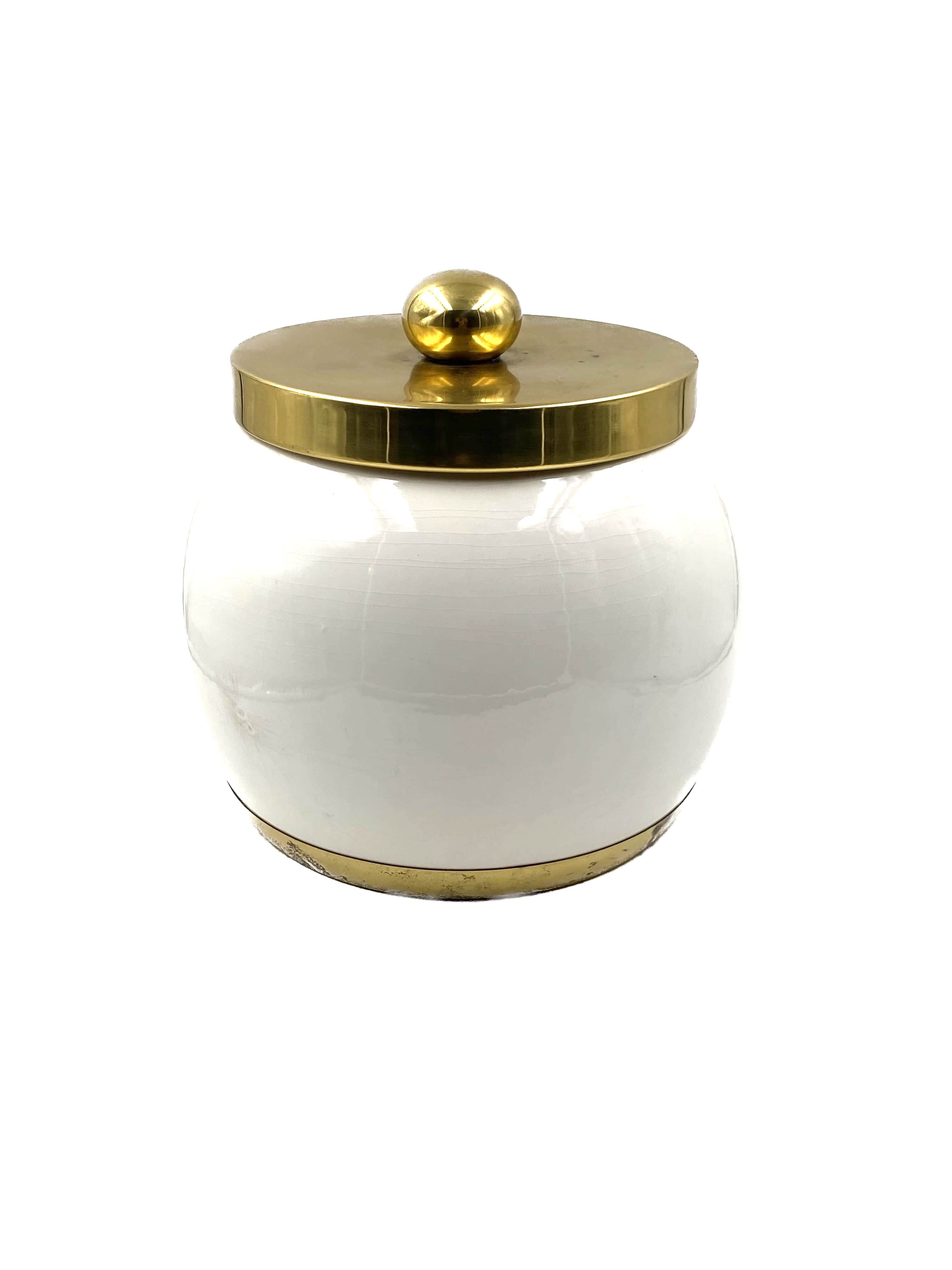 Hollywood regency white ceramic bucket, Italy, ca. 1970