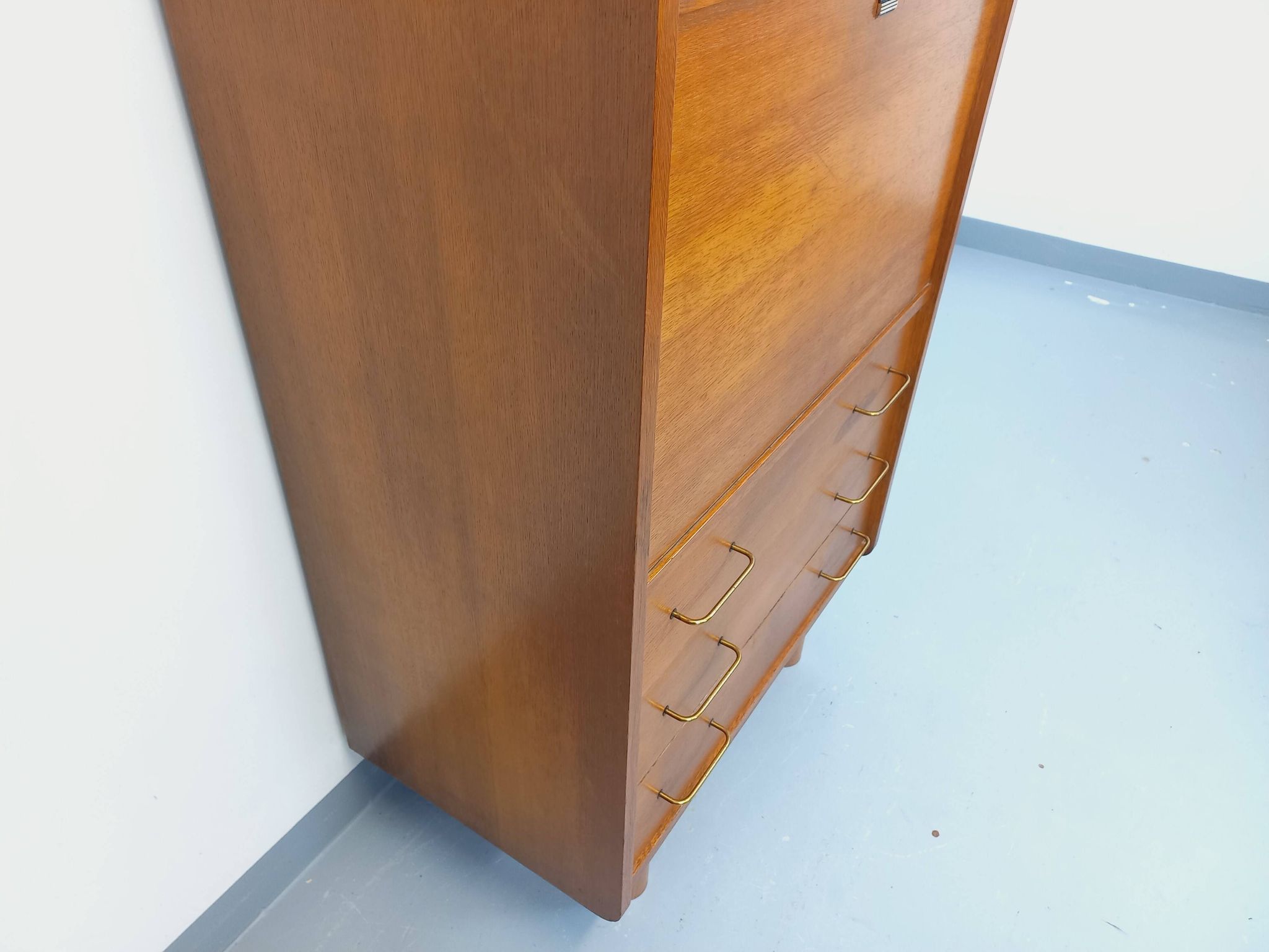 Vintage oak secretary storage furniture from the 1950s and 60s.