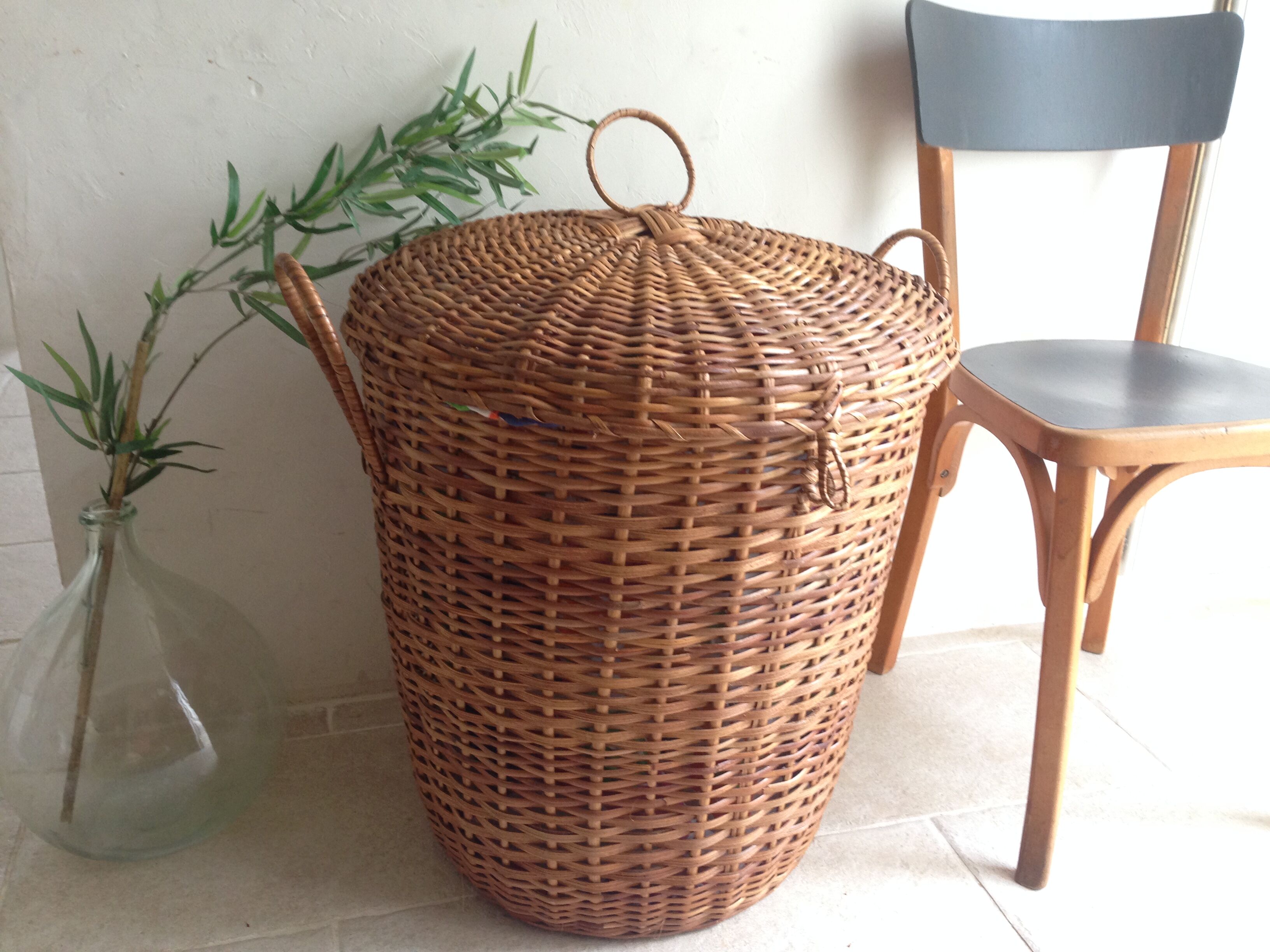 Vintage wicker laundry basket