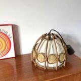 Scandinavian suspension in rattan canvas and canework 1960