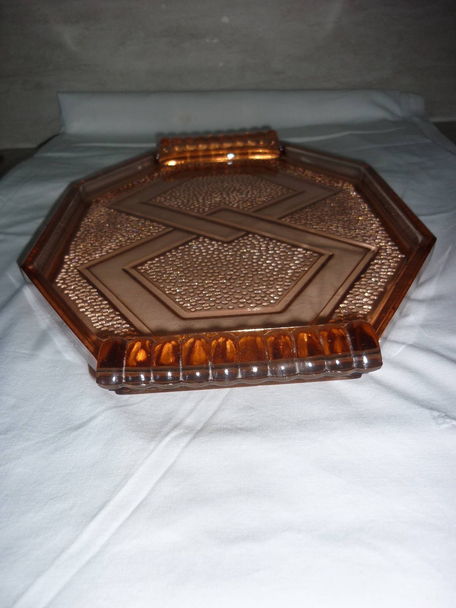 Art Deco pink glass transparent dish