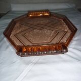 Art Deco pink glass transparent dish