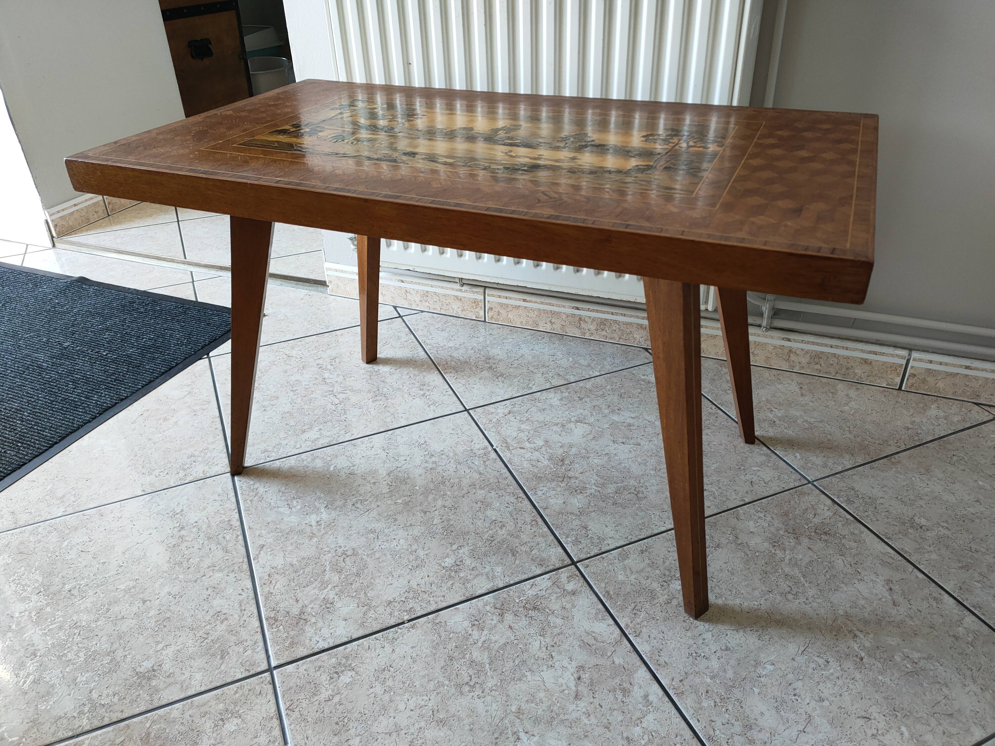 coffee table in marquetry from the 1950s-60s