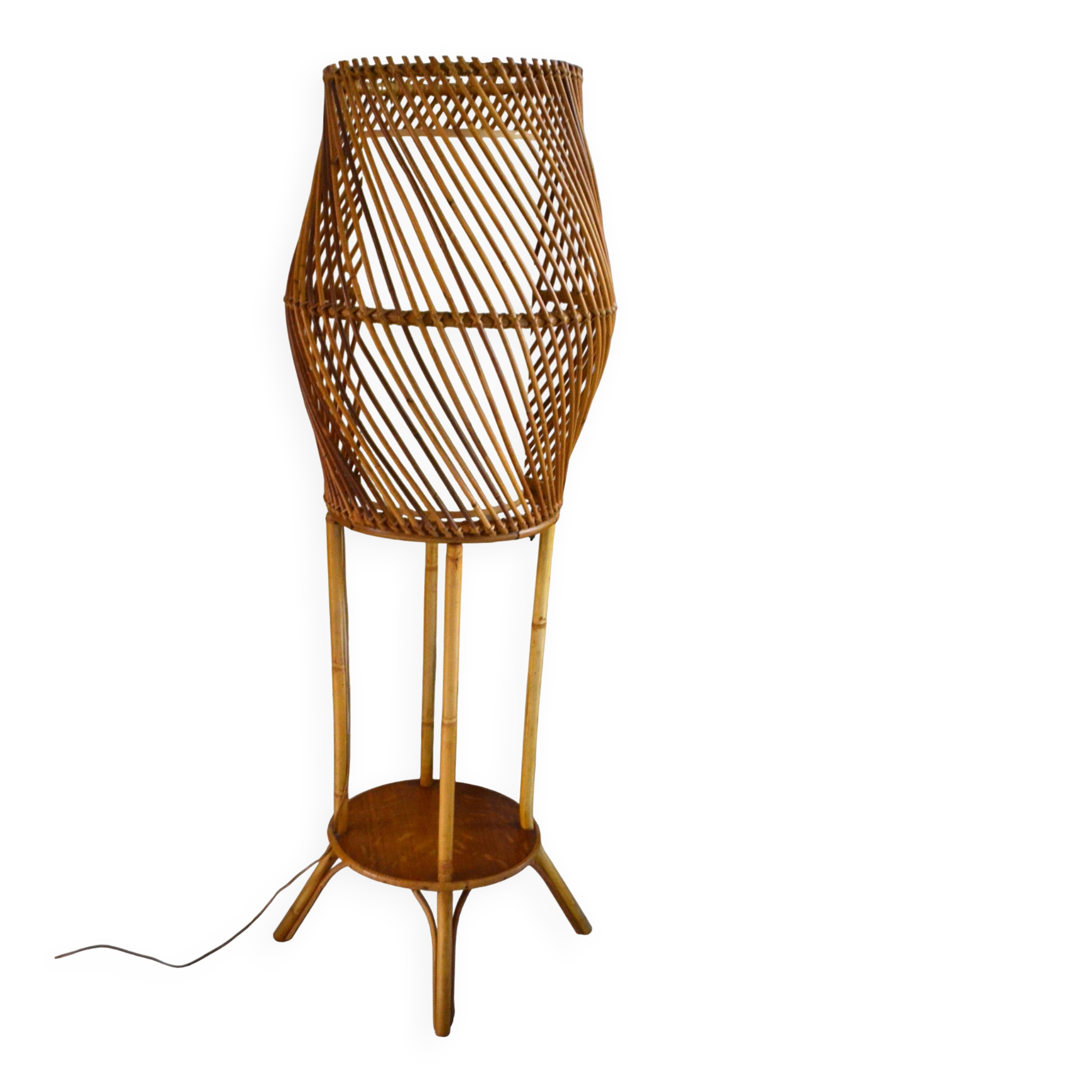 Bamboo rattan floor lamp from the 1960s in the Audoux Minet style.
