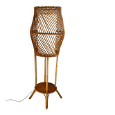Bamboo rattan floor lamp from the 1960s in the Audoux Minet style.