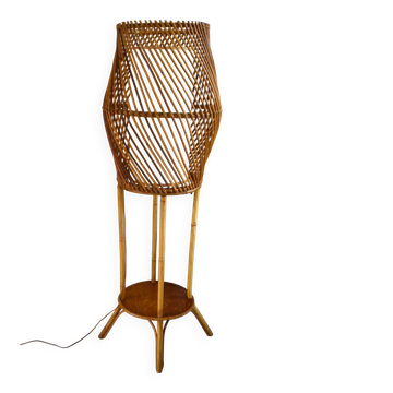 Lampadaire rotin bambou années 60 style Audoux Minet