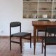6 Scandinavian chairs in rosewood, with green-grey seats.