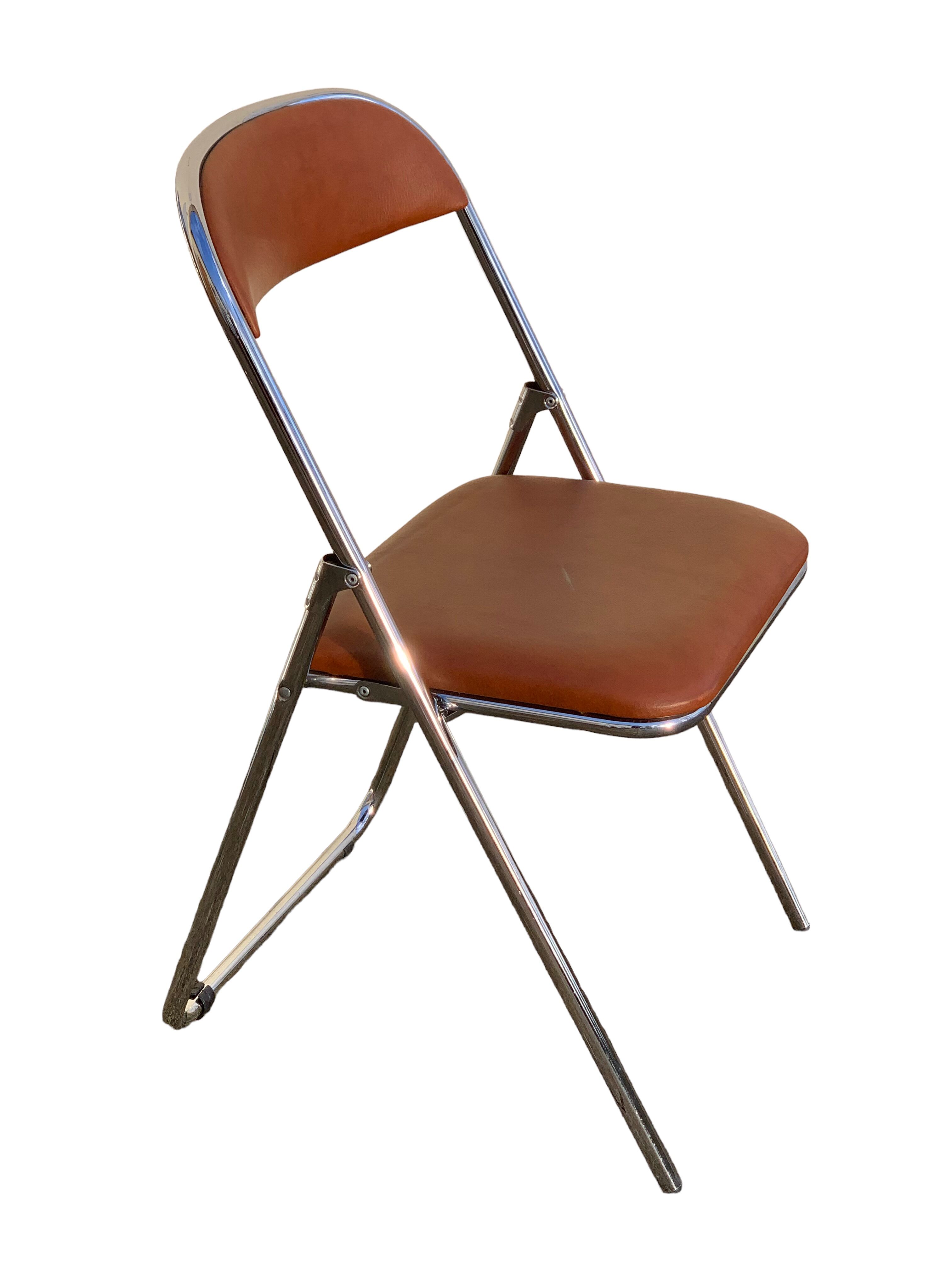 10 vintage skai and chrome metal folding chairs 1970