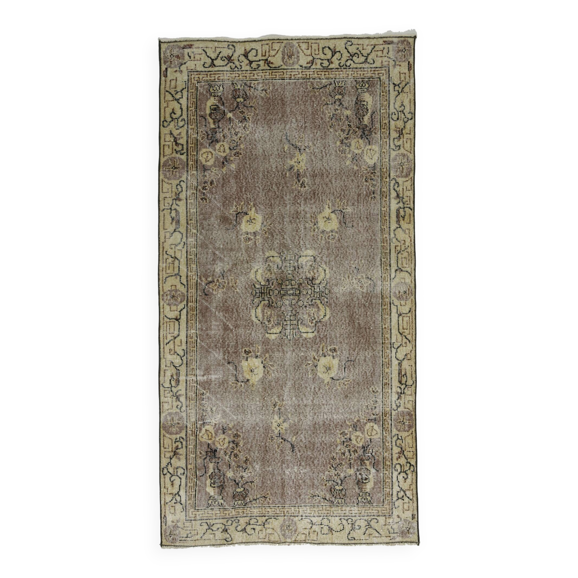 Turkish Anatolian Handmade Vintage Area Rug 202 cm x 110 cm