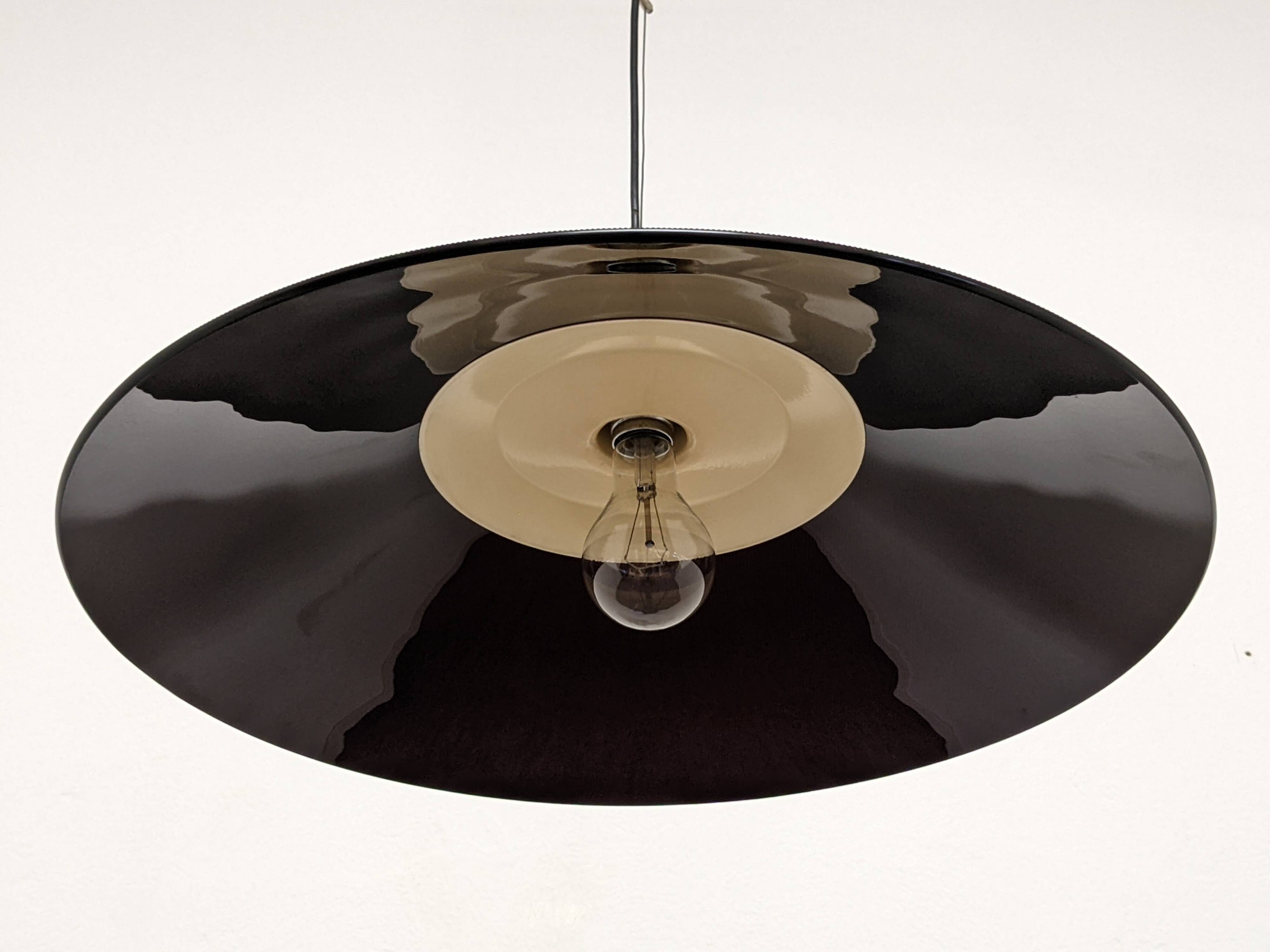XXL black marmorite saucer suspension, Italy circa 1970.