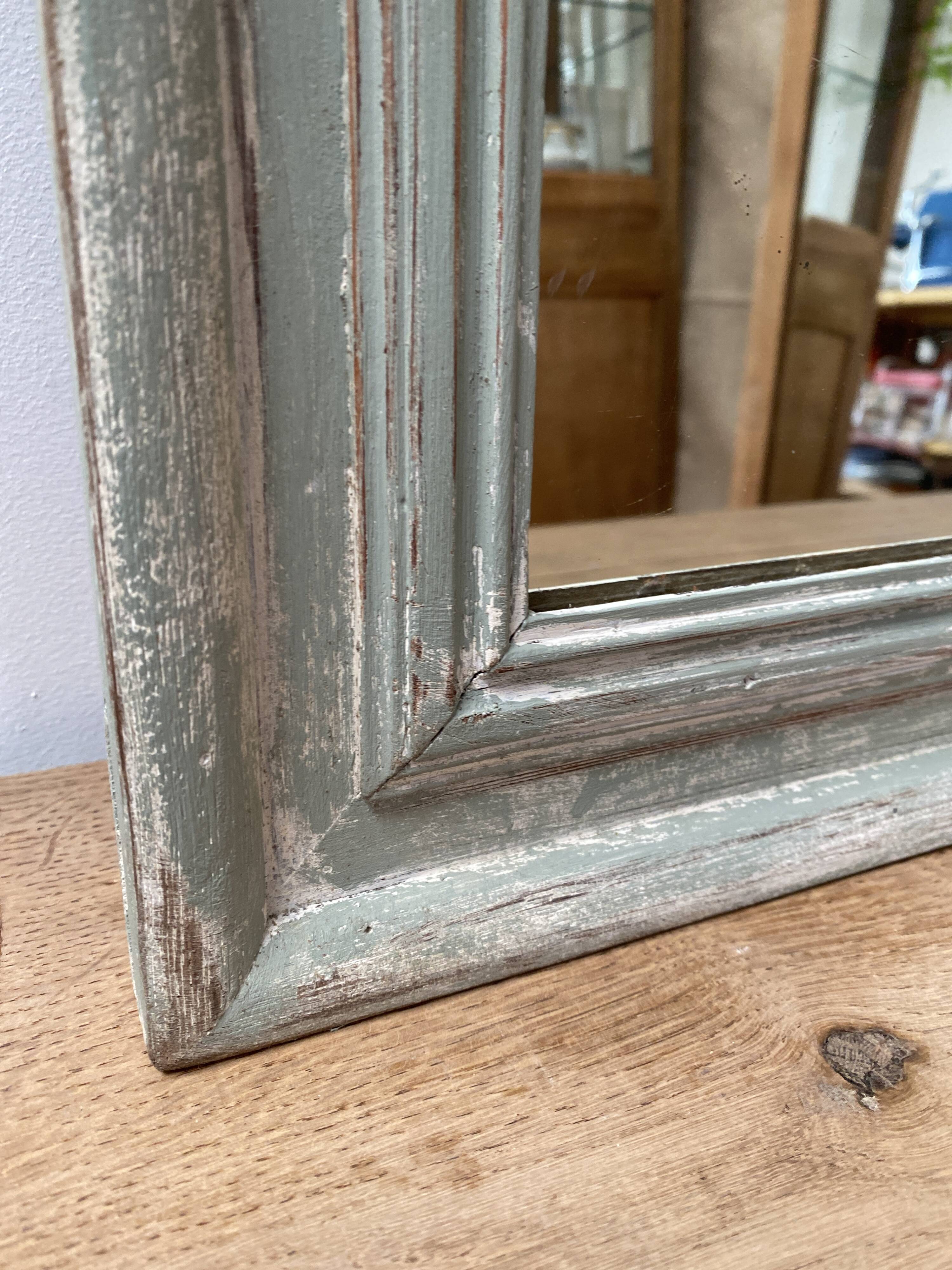 Miroir ancien patiné vert et blanc