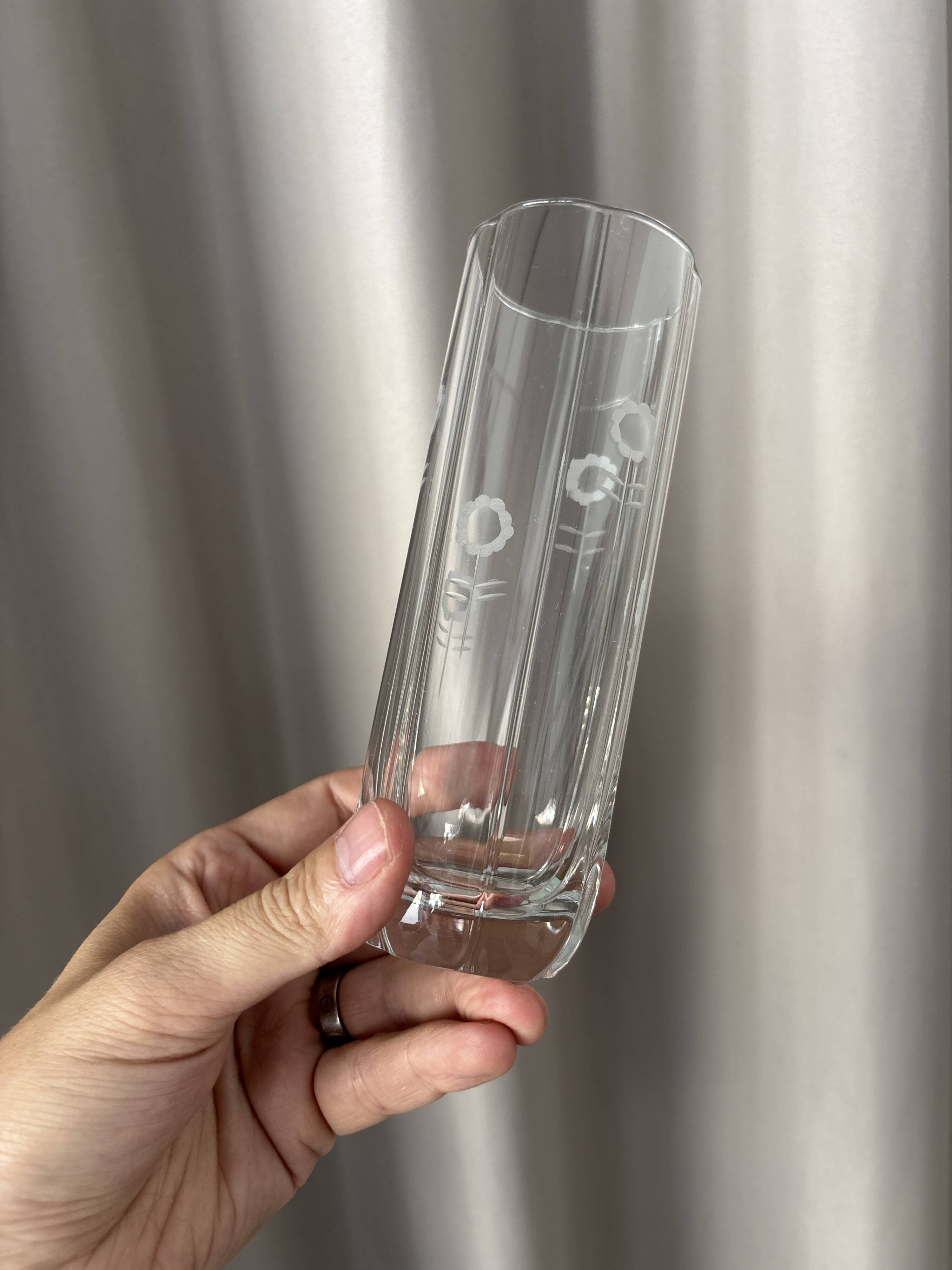 Set of 4 Vintage Etched Floral Highball Glasses