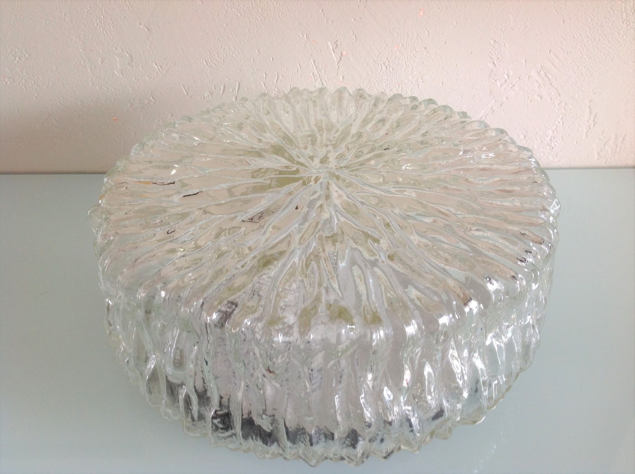 Round ice glass ceiling lamp, vintage 60s-70s