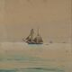 Watercolor on paper by Belval Sailboat 3 masts XXth