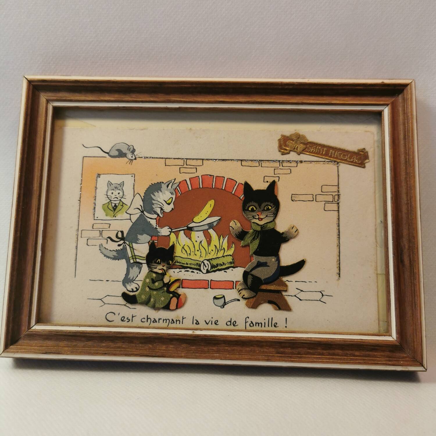 Small frame old postcard early 20th century little humanist cats st nicolas christmas