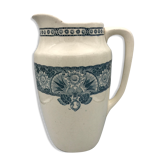 Grand pichet in eau broc cruche in Longchamp enamelled faence in floral decor