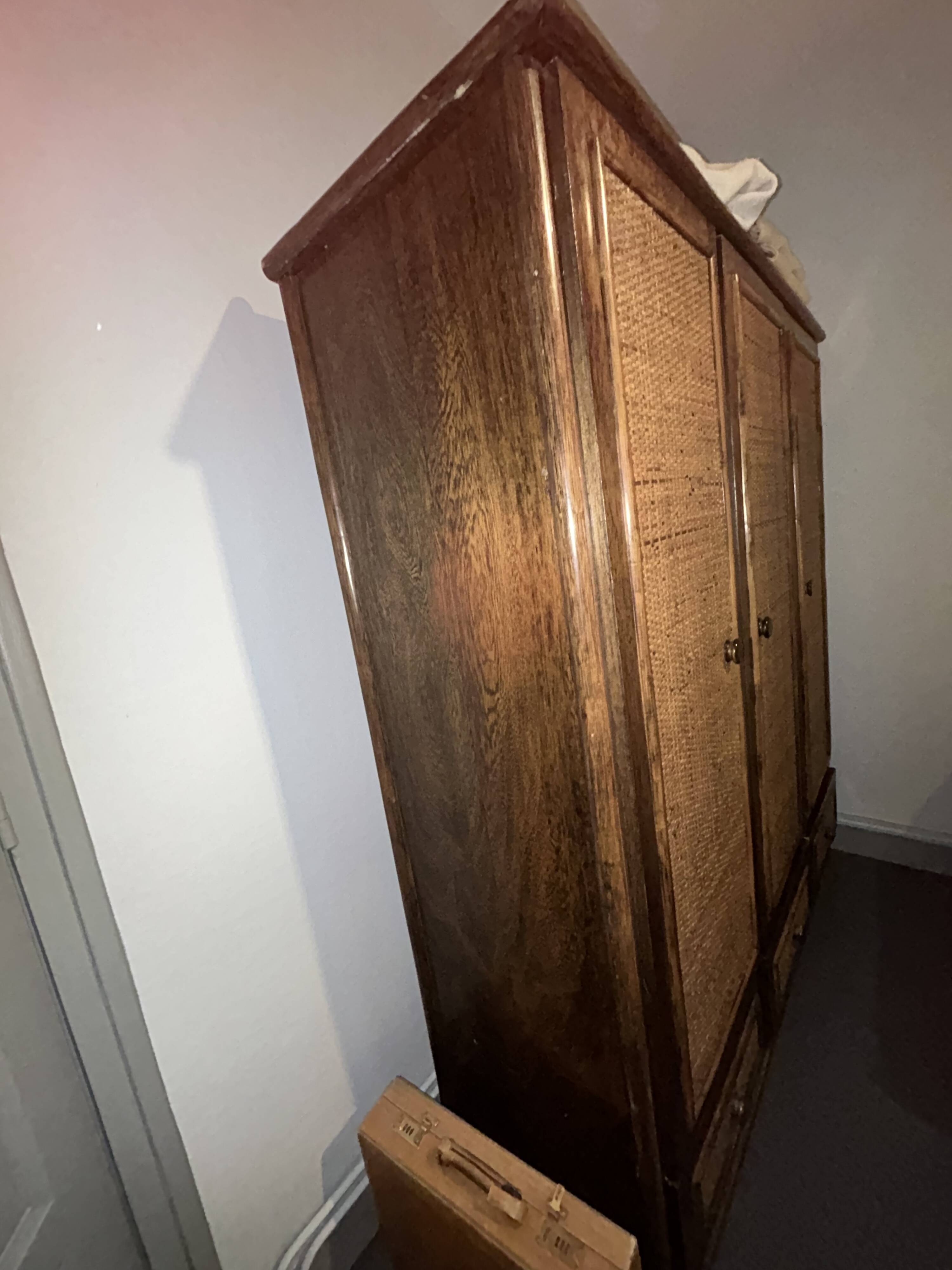 Rattan and wood wardrobe signed Roche Bobois