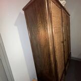 Rattan and wood wardrobe signed Roche Bobois