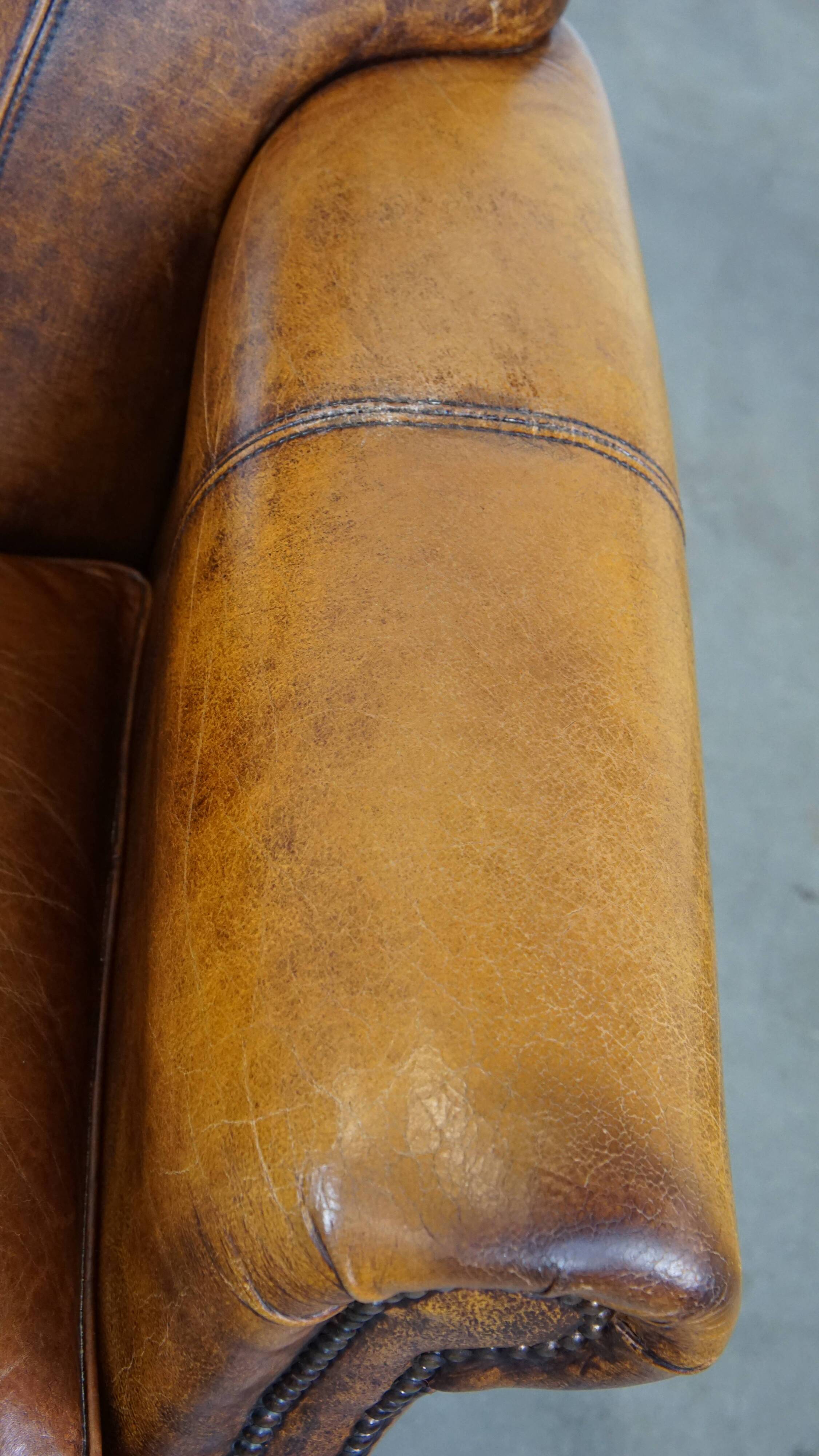 Cowhide Leather Armchair with Deep Warm Colors