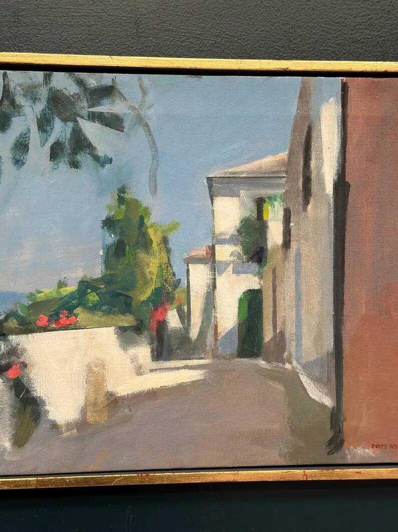 Original Swedish Oil on Canvas – “Town” by Mats Rydstern – Signed – Vintage & Framed – 37 × 49 cm (14.6" × 19.3")