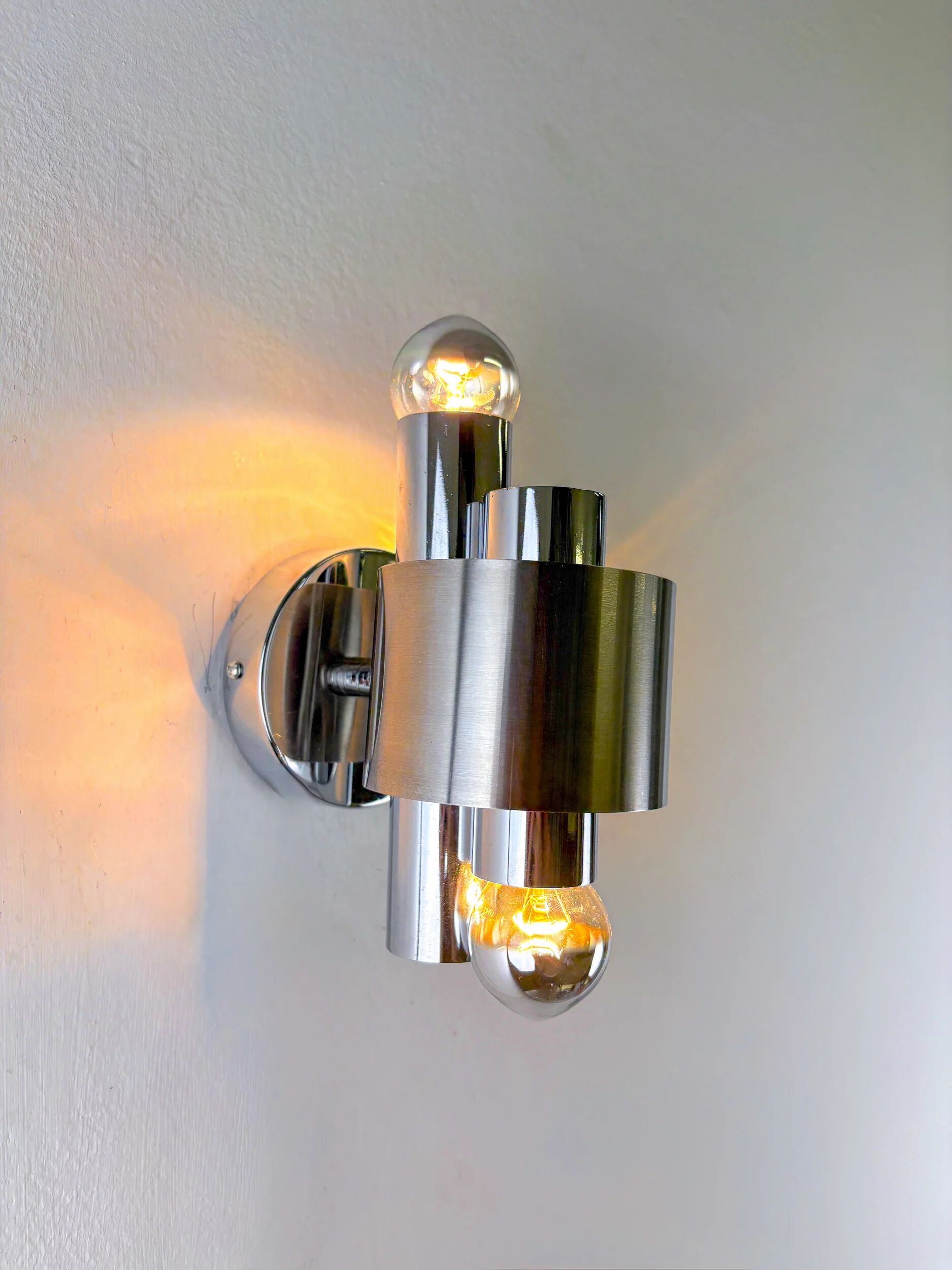 Space age 2-light wall sconce, chromed metal, Italy, 1970s