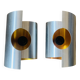 Pair of Space Age wall lights in brushed metal with a copper-orange interior.