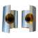 Pair of Space Age wall lights in brushed metal with a copper-orange interior.