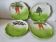 4 assiettes barbotine Décor main légumes feuilles vertes
