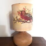 Wooden lamp and lampshade with bird decoration