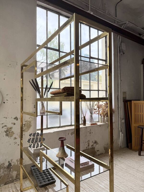 Etagère laiton 1970 Belgo Chrom regency