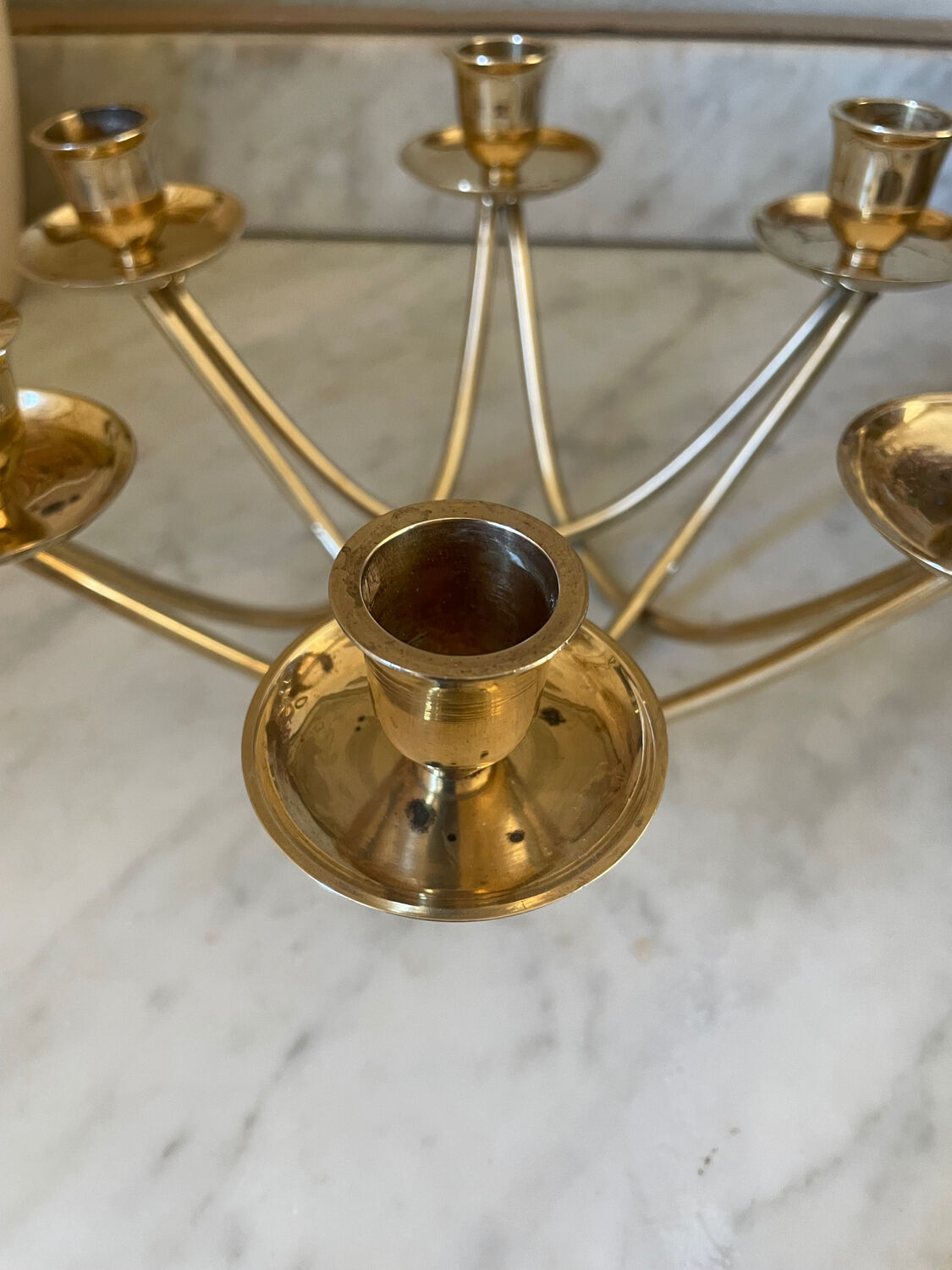 Low six-light brass chandelier circa 1950