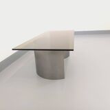 Table basse rectangulaire Space Age vintage en acier et verre fumé