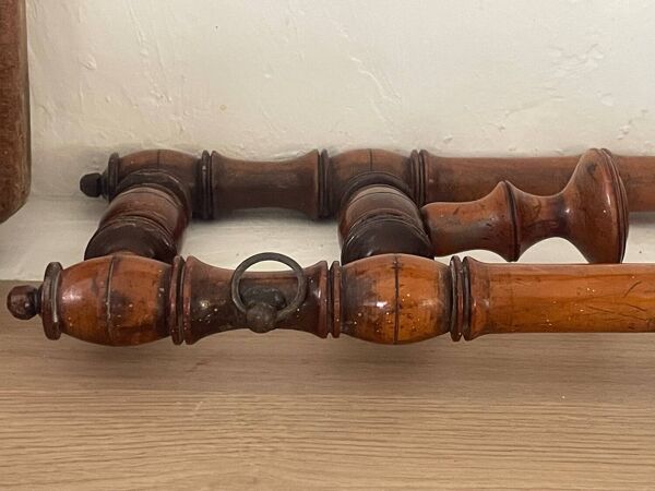 Porte-manteau 3 patères en bois tourné façon bambou, fin XIXème