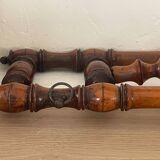 Porte-manteau 3 patères en bois tourné façon bambou, fin XIXème