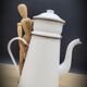 White enamelled teapot coffee maker