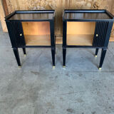 pair of art deco bedside tables in black lacquered mahogany
