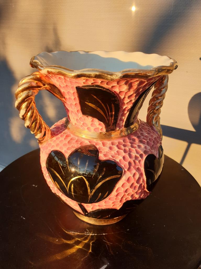 Vase Vallauris 1950 rose noir et jaune