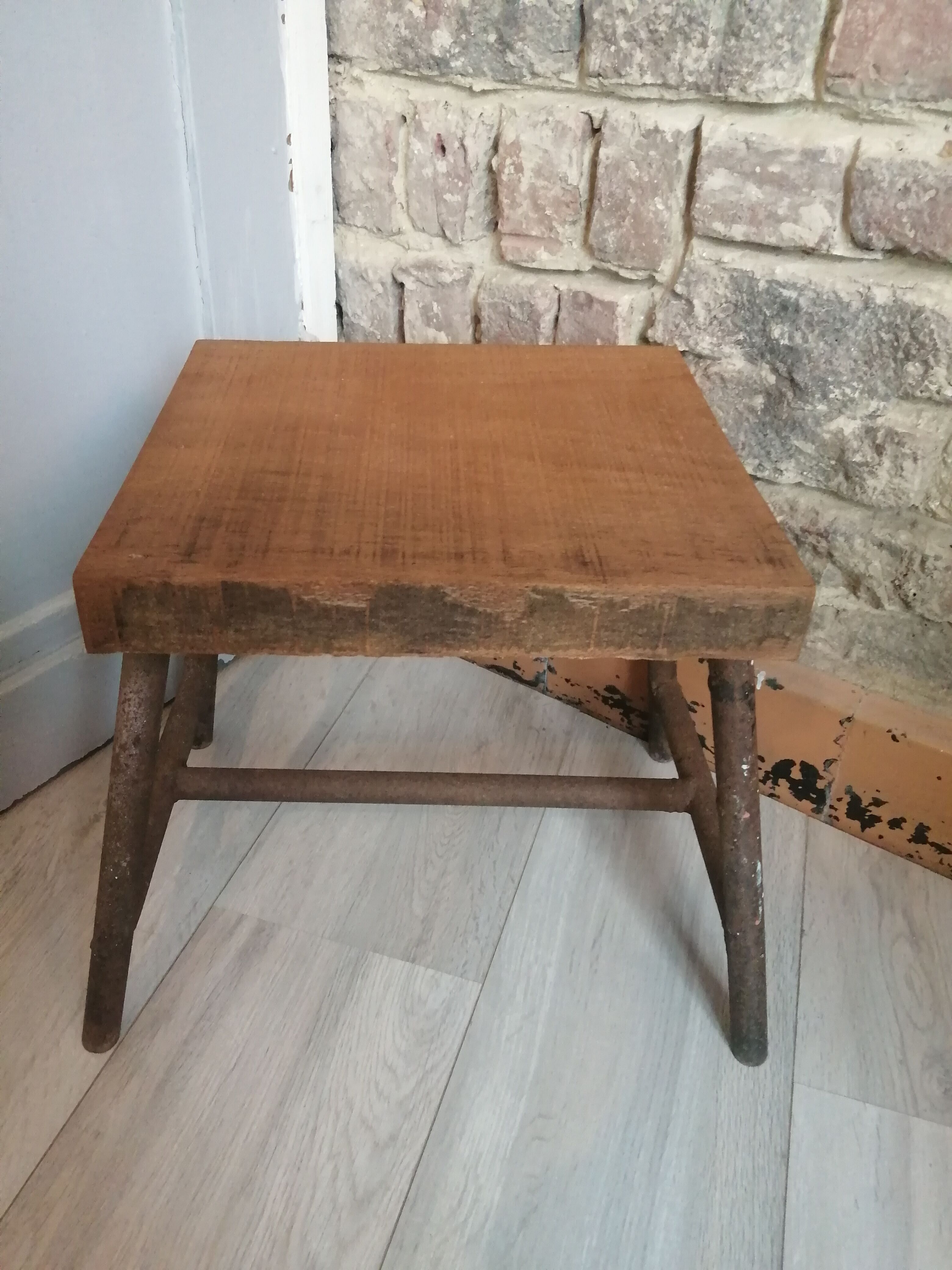 Old metal wooden stool