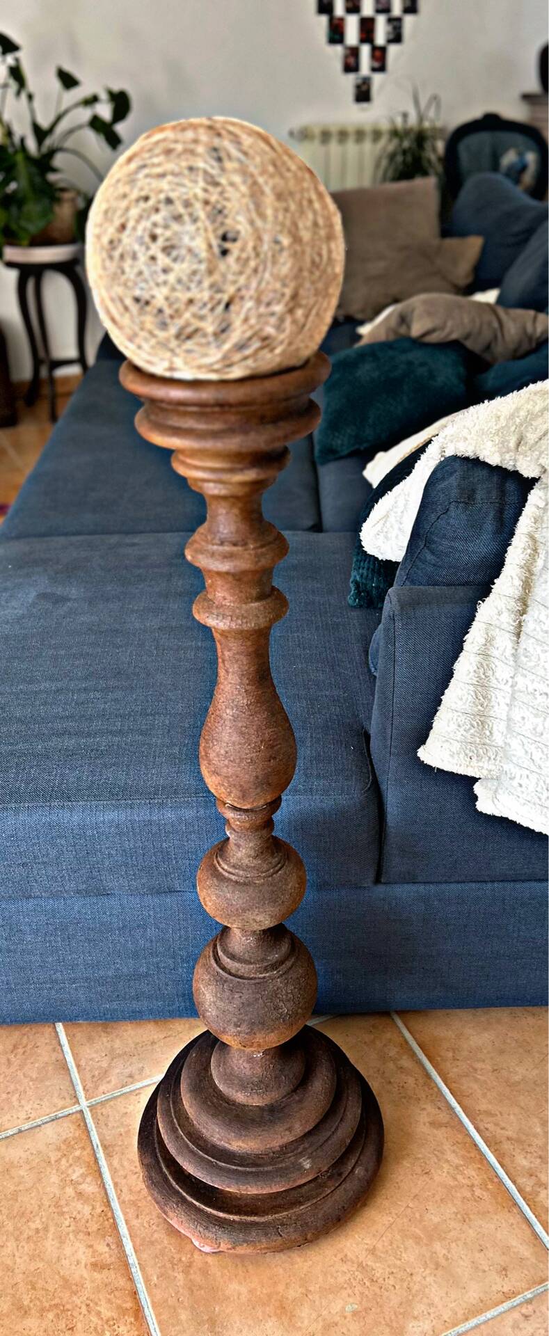Large hand-patinated wooden candlestick – 100 cm – Unique piece