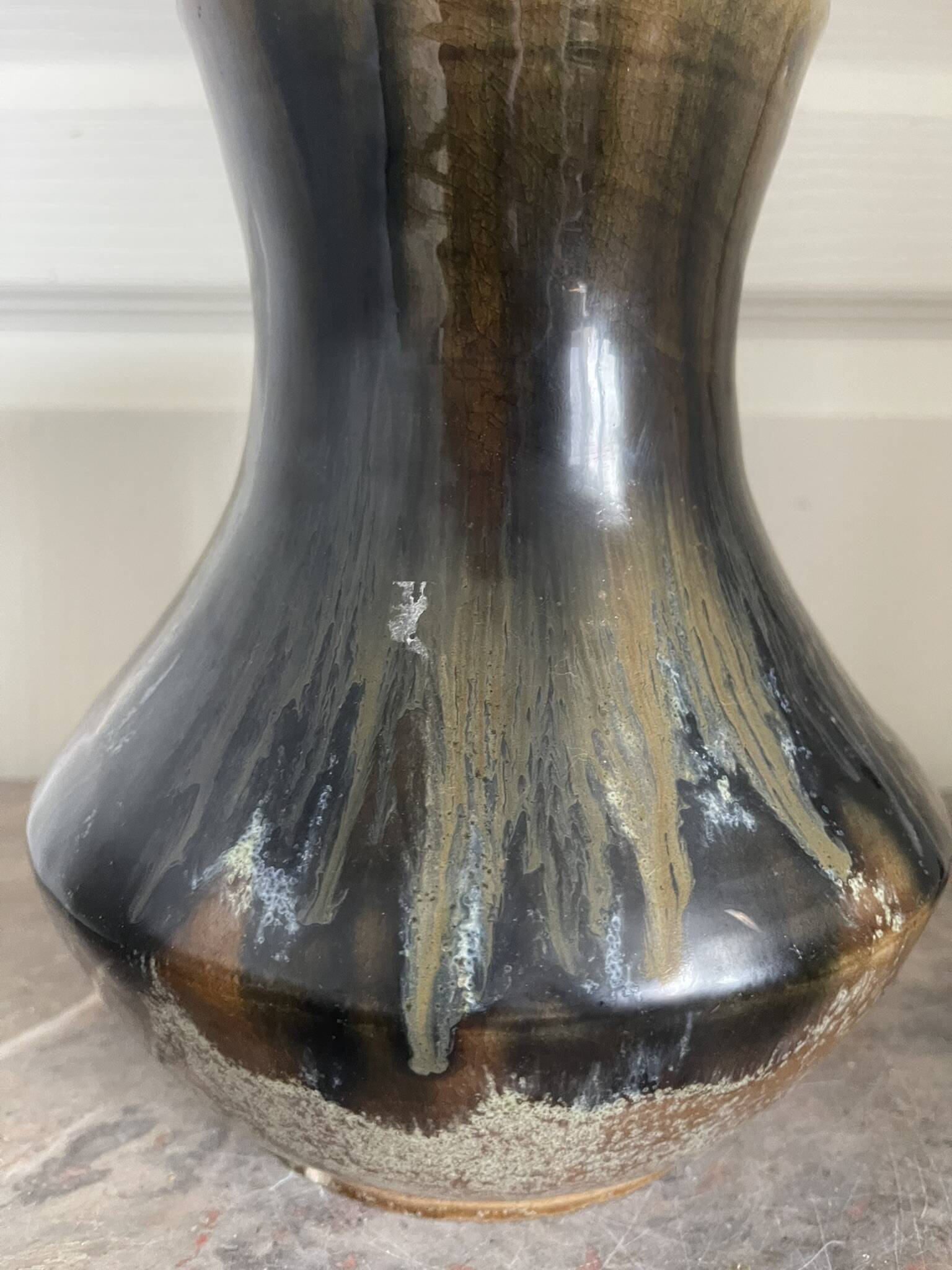 Old Vase Pot ATELIER ART LABREC Glazed Stoneware Green Brown France Pottery