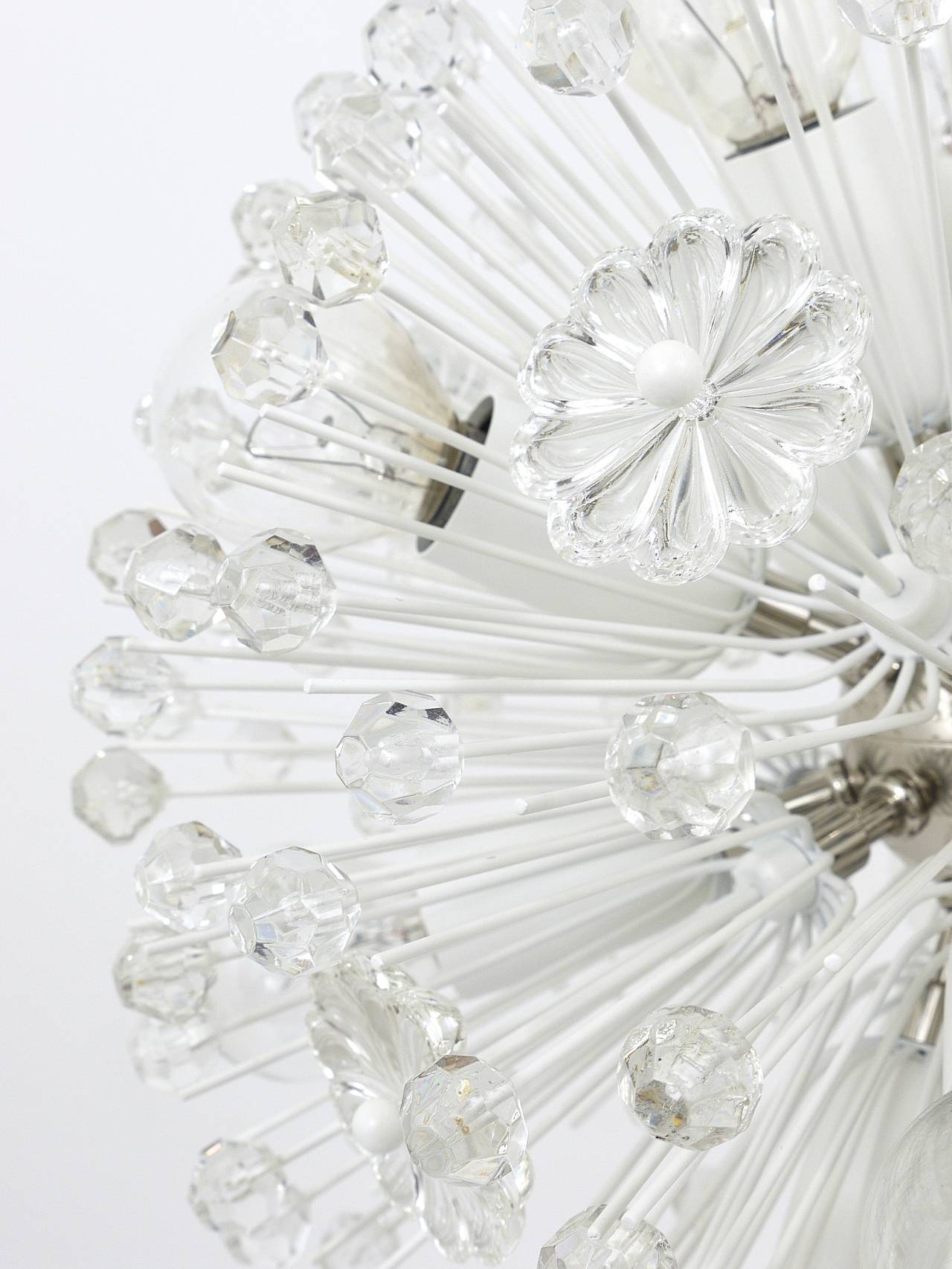 Blown glass lustre Dandelion Sputnik nickel-plated by Emil Stejnar, Rupert Nikoll