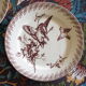 2 antique dessert plates, iron earth, "Buffon" décor, Sarreguemines